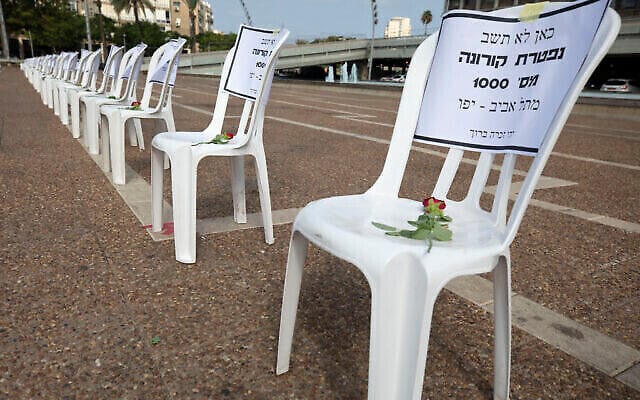 Covid 19. 1000 chaises symboliques sur la Place Rabin, en Israël.