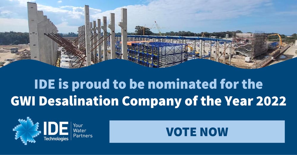 IDE Water Technologies obtient un « Global Water Award ». Dessalement.
