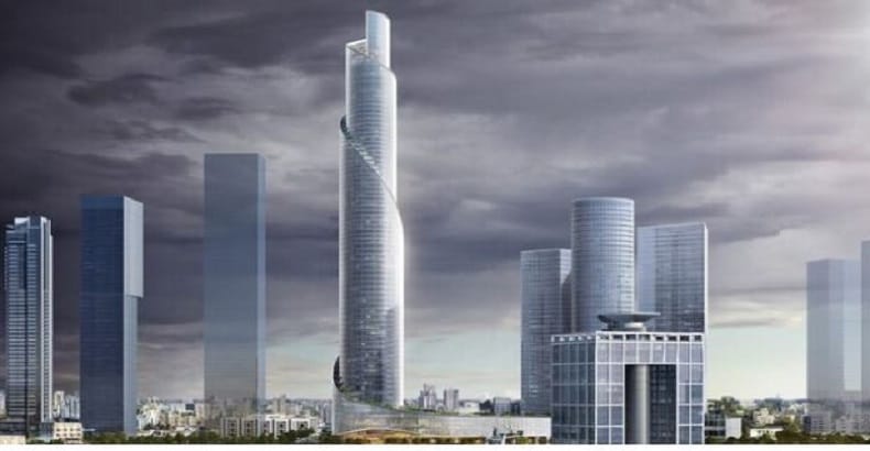 A Tel-Aviv, une très belle haute tour en spirale, « telle une coquille d’escargot ».
