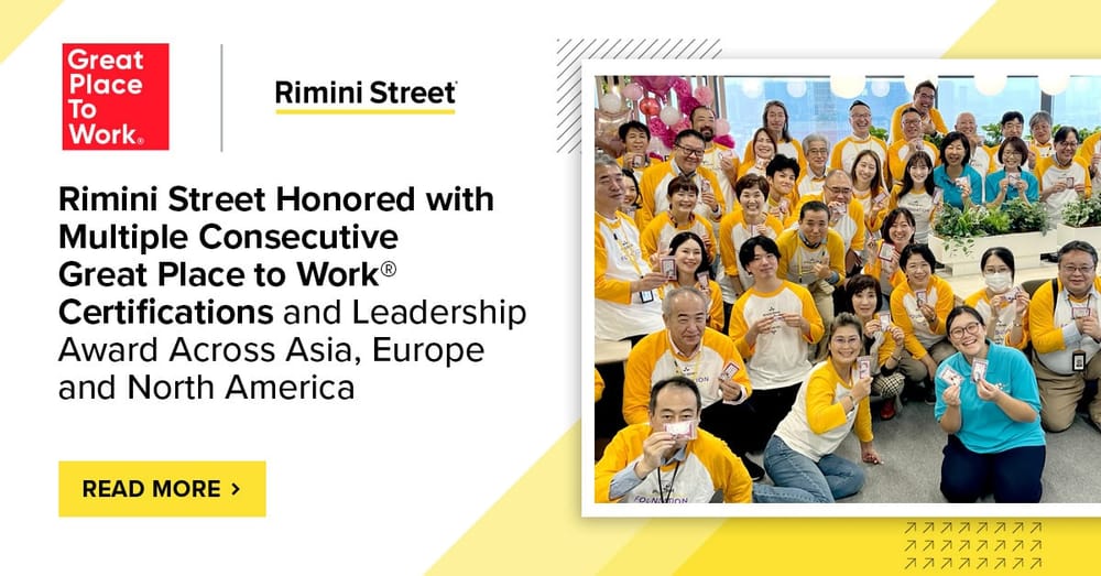 Rimini Street récompensée par plusieurs certifications consécutives « Great Place to Work », dont en Israël.