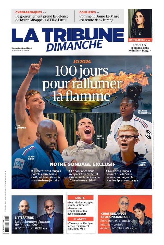 Les Titres de la Tribune Dimanche. Les J.O. à Paris.