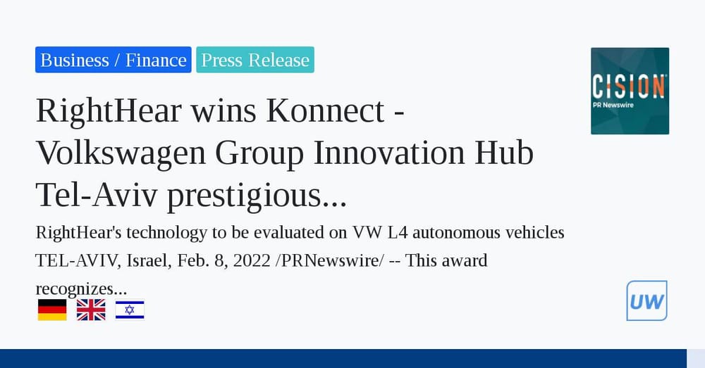 RightHear (Tel Aviv) lauréat du concours Konnect-Volkswagen (services de mobilité accessibles).