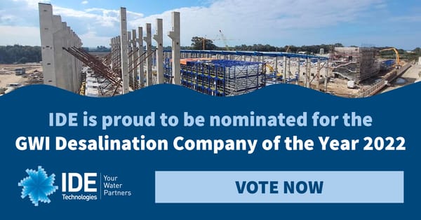 IDE Water Technologies obtient un « Global Water Award ». Dessalement.